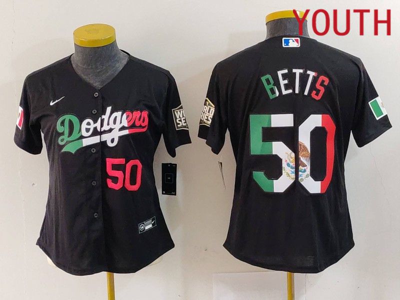 Youth Los Angeles Dodgers #50 Betts Black Fashion Nike 2024 MLB Jersey style 7242